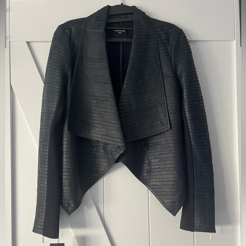 Marciano Blue Shayna drape leather jacket, size 6/42